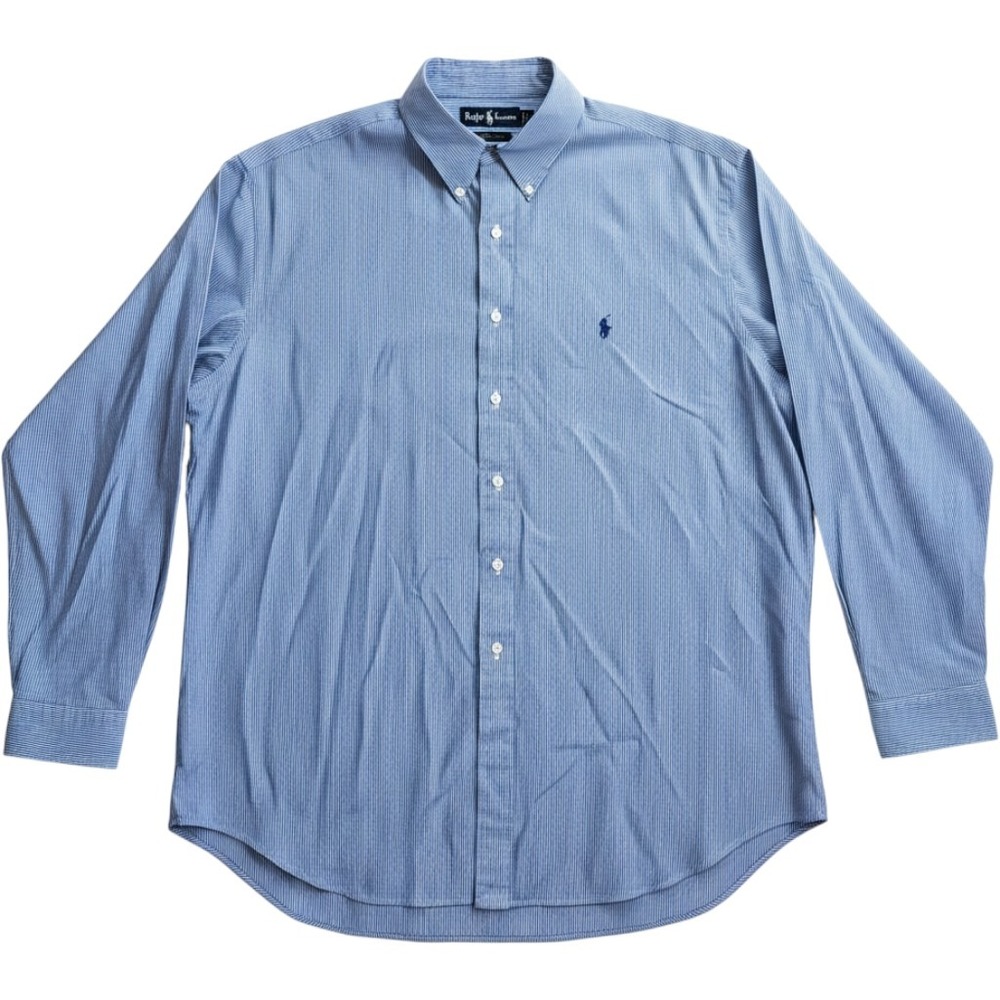Ralph Lauren Yarmouth Mens 17.5 36/37 Blue Pinstripe Cotton Dress Shirt L/S